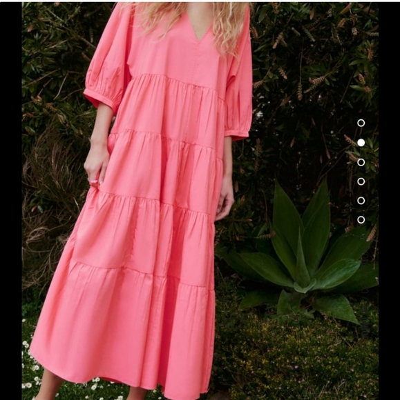 ZARA * Tiered Poplin Pink Dress Voluminous Flowy Maxi - Picture 9 of 13